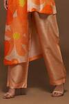 Buy_Clos_Orange Dupion Silk Floral Print Band Asymmetric Kurta And Pant Set _Online_at_Aza_Fashions