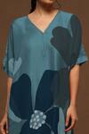 Shop Clos Blue Dupion Silk Floral Print V Neck Kurta And Pant Set at Aza Fashions Shop_Clos_Blue Dupion Silk Floral Print V Neck Kurta And Pant Set _at_Aza_Fashions