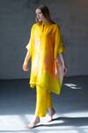 Buy Clos Yellow Dupion Silk Abstract Mandarin Collar Print Tunic And Pant Set at Aza Fashions Buy_Clos_Yellow Dupion Silk Abstract Mandarin Collar Print Tunic And Pant Set _at_Aza_Fashions