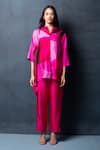 Buy_Clos_Pink Dupion Silk Printed Abstract Mandarin Collar Draped Tunic And Pant Set _at_Aza_Fashions