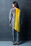 Shop_Clos_Grey Dupion Silk Abstract, Geometric Mandarin Collar Print Kurta And Pant Set _at_Aza_Fashions