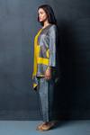 Clos_Grey Dupion Silk Abstract, Geometric Mandarin Collar Print Kurta And Pant Set _Online_at_Aza_Fashions