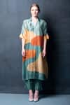 Buy_Clos_Blue Dupion Silk Abstract, Geometric Notched Collar Print Tunic And Pant Set _at_Aza_Fashions