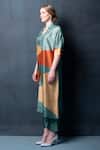 Clos_Blue Dupion Silk Abstract, Geometric Notched Collar Print Tunic And Pant Set _Online_at_Aza_Fashions
