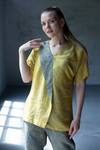 Shop_Clos_Yellow Dupion Silk Geometric Abstract Print Top And Pant Set_at_Aza_Fashions
