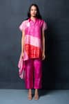 Buy_Clos_Pink Dupion Silk Printed Abstract Shirt Collar Draped Tunic And Pant Set _at_Aza_Fashions