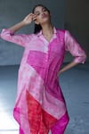Buy_Clos_Pink Dupion Silk Abstract, Geometric Print Asymmetric Shirt Tunic And Pant Set _at_Aza_Fashions