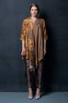 Buy_Clos_Gold Dupion Silk Printed Abstract Notched Collar Draped Shirt And Pant Set _at_Aza_Fashions