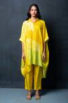 Buy_Clos_Yellow Dupion Silk Abstract, Geometric Shirt Printed Asymmetric Tunic And Pant Set _at_Aza_Fashions