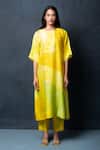 Buy_Clos_Yellow Dupion Silk Abstract Round Print Tunic And Pant Set _at_Aza_Fashions