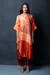 Buy_Clos_Orange Dupion Silk Abstract, Geometric Notched Print Shirt Tunic And Pant Set _at_Aza_Fashions