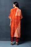Shop_Clos_Orange Dupion Silk Abstract, Geometric Notched Print Shirt Tunic And Pant Set _at_Aza_Fashions