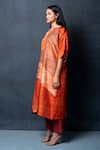Clos_Orange Dupion Silk Abstract, Geometric Notched Print Shirt Tunic And Pant Set _Online_at_Aza_Fashions