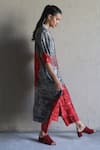 Clos_Red Dupion Silk Abstract, Geometric Notched Spread Printed Tunic And Pant Set _Online_at_Aza_Fashions