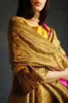 Buy_Shorshe Clothing_Gold Handloom Tissue Block Print Dupatta _Online_at_Aza_Fashions