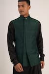 Buy_Dhruv Vaish_Green Raw Silk Plain Jawahar Jacket  _at_Aza_Fashions