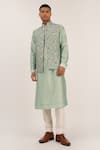 Buy_Dhruv Vaish_Green Raw Silk Embroidered Floral Thread Jawahar Jacket  _at_Aza_Fashions