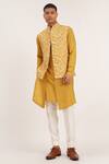 Buy_Dhruv Vaish_Yellow Raw Silk Thread Embroidered Jawahar Jacket_at_Aza_Fashions