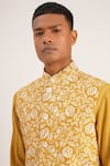 Buy_Dhruv Vaish_Yellow Raw Silk Embroidered Floral Thread Jawahar Jacket  _Online_at_Aza_Fashions