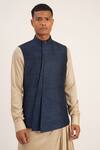 Buy_Dhruv Vaish_Blue Raw Silk Plain Jawahar Jacket  _at_Aza_Fashions