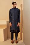 Dhruv Vaish_Blue Raw Silk Asymmetric Kurta Set  _Online_at_Aza_Fashions