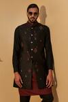 Buy_Dhruv Vaish_Black Raw Silk Embroidered Bundi And Kurta Set  _at_Aza_Fashions