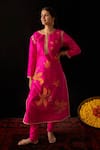 Buy_Nini Mishra_Pink Raw Silk Embroidered Kurta Set _at_Aza_Fashions