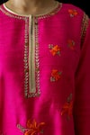 Nini Mishra_Pink Raw Silk Embroidered Kurta Set _Online_at_Aza_Fashions