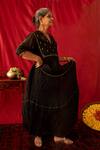 Buy_Nini Mishra_Black Cotton Silk Embroidered Crushed Tiered Kurta _at_Aza_Fashions