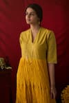 Shop_Nini Mishra_Yellow Cotton Silk Block Print Crushed Tiered Kurta _at_Aza_Fashions