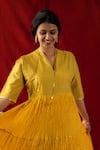 Nini Mishra_Yellow Cotton Silk Block Print Crushed Tiered Kurta _Online_at_Aza_Fashions