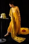 Buy_Nini Mishra_Yellow Tissue Embroidered Tiered Kurta _at_Aza_Fashions