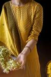 Shop_Nini Mishra_Yellow Tissue Embroidered Tiered Kurta _at_Aza_Fashions