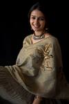 Buy_Nini Mishra_Grey Tissue Silk Embroidered Dupatta_at_Aza_Fashions