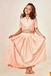 Buy_Little Luxury_Peach Chanderi Embroidery Lehenga Set _at_Aza_Fashions