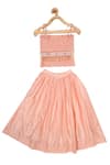 Buy_Little Luxury_Pink Chanderi Sequins, Embroidery Lehenga Set _at_Aza_Fashions