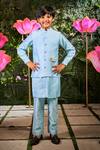 Buy_Little Luxury_Blue Chanderi Plain Daisy Bundi And Kurta Set  _at_Aza_Fashions