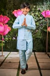 Shop_Little Luxury_Blue Chanderi Plain Daisy Bundi And Kurta Set  _at_Aza_Fashions