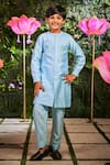 Little Luxury_Blue Chanderi Plain Daisy Bundi And Kurta Set  _Online_at_Aza_Fashions