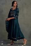 Charkhee_Blue Chanderi Round Kurta Set _Online_at_Aza_Fashions