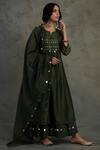 Shop_Charkhee_Green Chanderi Round Kurta Set _at_Aza_Fashions