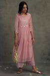 Charkhee_Pink Chanderi Round Kurta Set _Online_at_Aza_Fashions