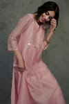 Shop_Charkhee_Pink Chanderi Round Kurta Set _Online_at_Aza_Fashions