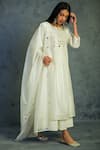 Charkhee_White Chanderi Round Kurta Set_Online_at_Aza_Fashions