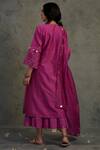 Shop_Charkhee_Pink Cotton, Chanderi V Neck Pleated Kurta Set _at_Aza_Fashions
