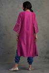 Shop_Charkhee_Pink Cotton, Chanderi V Neck Kurta Set _at_Aza_Fashions