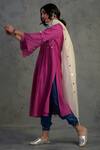 Charkhee_Pink Cotton, Chanderi V Neck Kurta Set _Online_at_Aza_Fashions