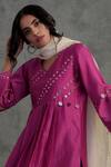 Buy_Charkhee_Pink Cotton, Chanderi V Neck Kurta Set _Online_at_Aza_Fashions