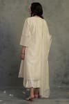 Shop_Charkhee_White Cotton, Chanderi V Neck Pleated Kurta Set _at_Aza_Fashions