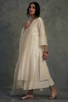 Charkhee_White Cotton, Chanderi V Neck Pleated Kurta Set _Online_at_Aza_Fashions